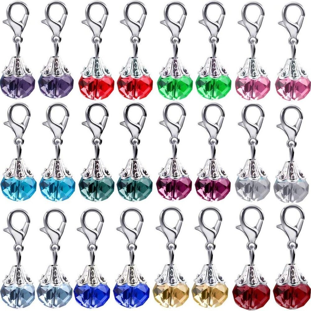 Clip on Charms,24 Pieces Crystal Dangle Charms Pendant with Lobster Claw Clasp f